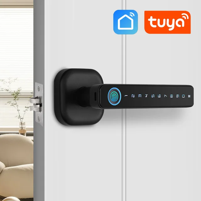 Tuya SmartLife APP Remote Control Smart Fingerprint Password RFID Card Lock Dead Bolt For Indoor Home Wooden Metal Door 2