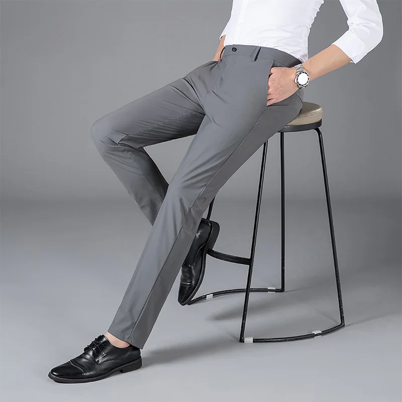 

Мужские брюки на весну и осень, повседневные длинные брюки, утепленные прямые брюки, деловые мужские эластичные Костюмные брюки 508