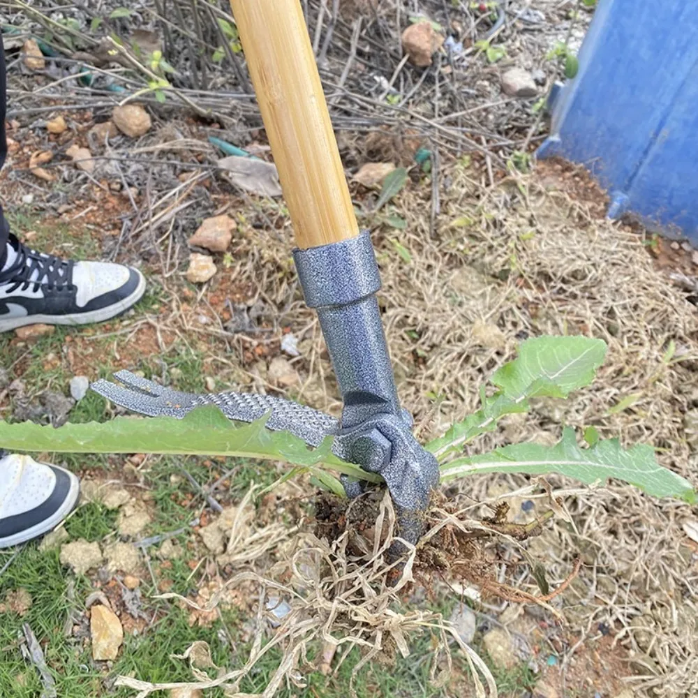 Stand Up Weed Puller Tool with Long Handle 4-Claw Weed Remover Tool Heavy-Duty Steel Garden Hand T Weeding Artifact 6