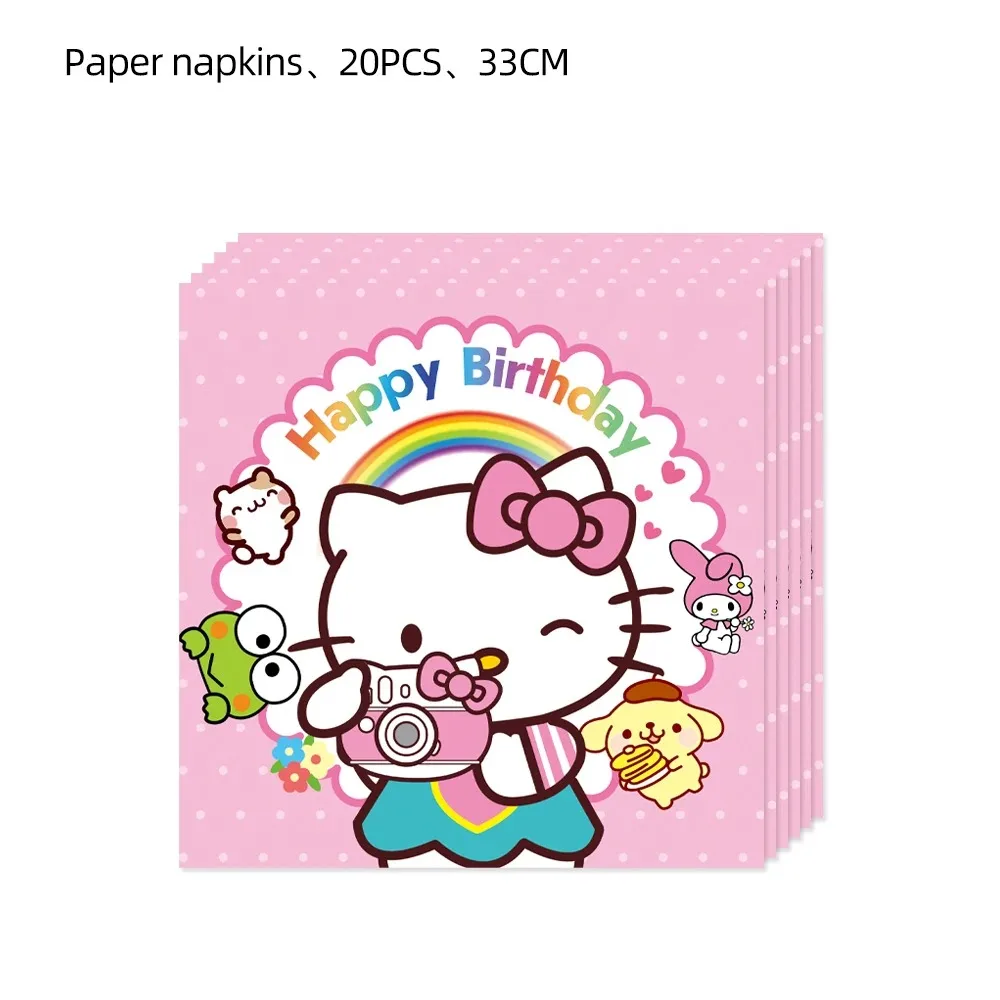 thumbnail image 1 of Vajilla desechable para fiesta de Hello Kitty, vaso, plato, servilleta, mantel, pancarta con globos para cumpleaños de niños, suministros para baby shower, 1 of 4