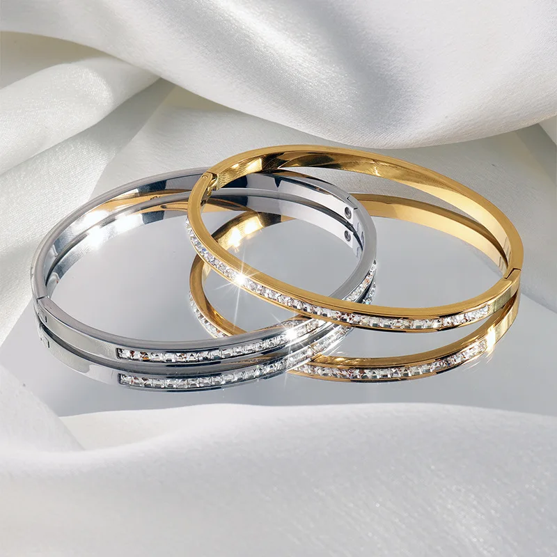 Bangle Bracelet Zircon Bracelet Single Line Square Zircon Bracelets For Women Girls 18K Wateproof Bangles Bracelets Dainty Female Jewelry Gifts to Wife Mom
