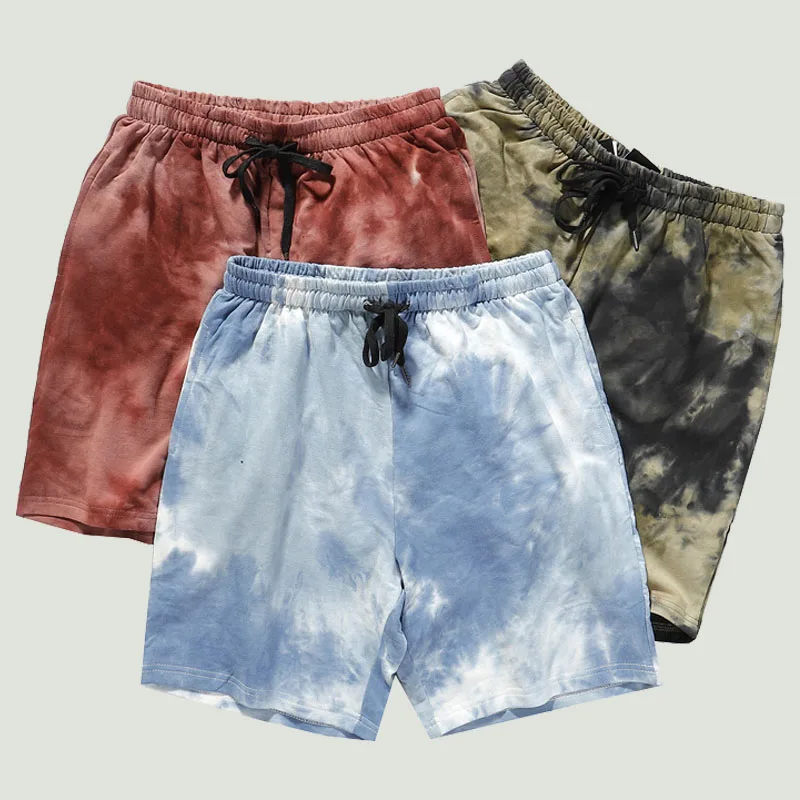 

2023 Summer Tie-Dyed Sports Shorts Mens Streetwear Hip Hop Cotton Elastic Waist Loose Vintage Casual Shorts For Couples Joggers