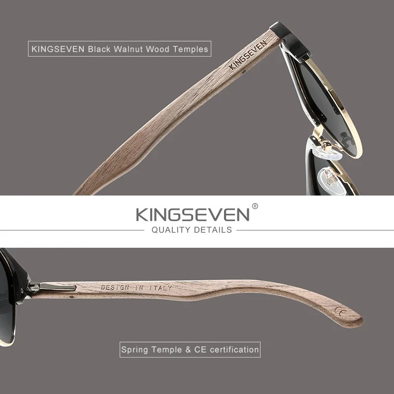KINGSEVEN 남녀공용 편광 선글라스, 수제 안경, UV400 호두 나무, 레저 안경, 낚시 운전, 남녀공용