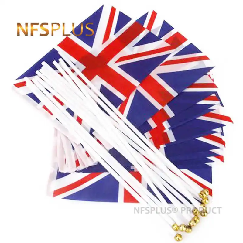 

10PCS Handheld UK Flag GB Great Britain United Kingdom 14x21cm Polyester Printed Flag Plastic Flagpoles CelebratingBritish Flags