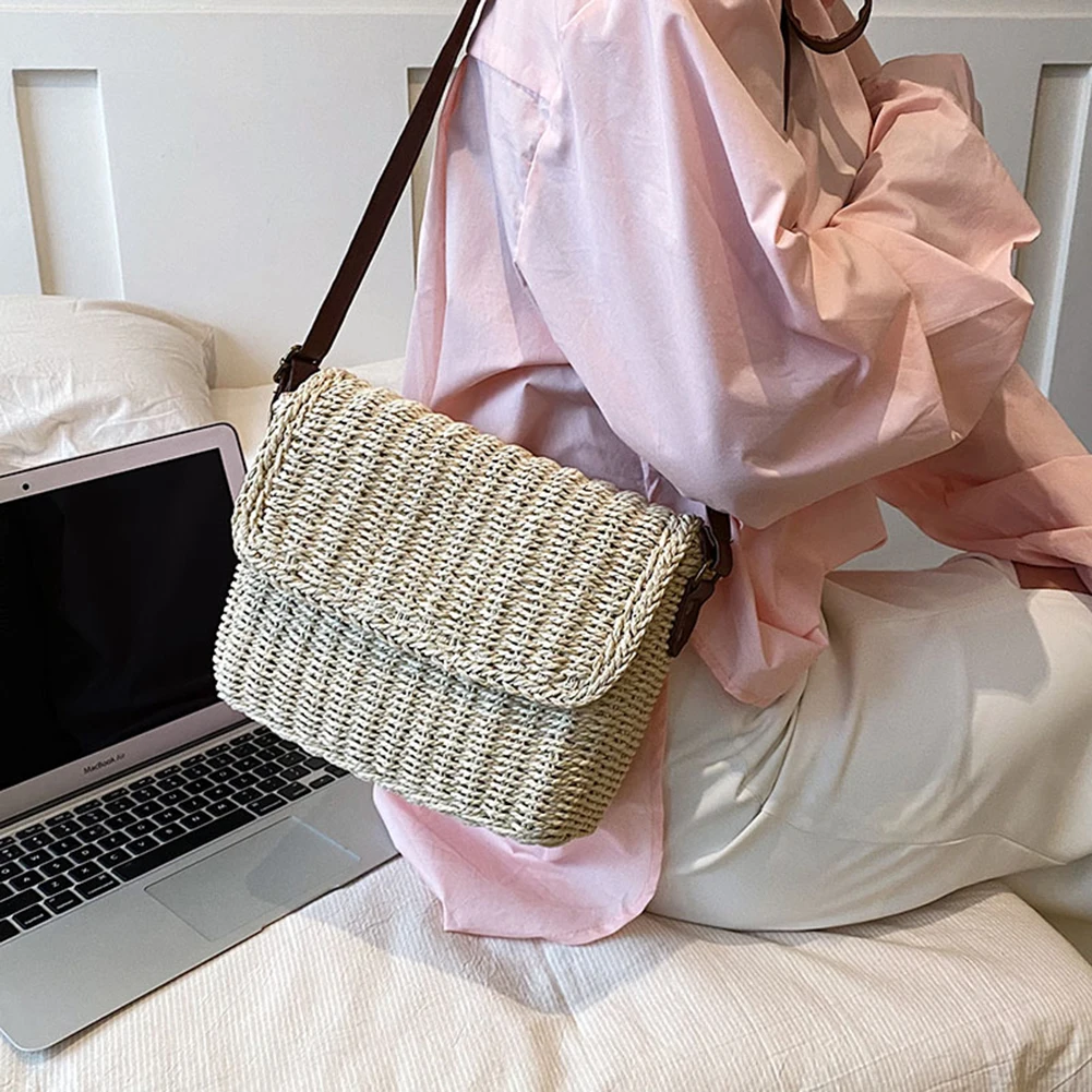 Straw Clutch Bags for Women Shoulder Bag Raffia Crochet Crossbody Bags Rattan Summer Beach Straw Bag 2024 Hand Woven Women's Bag