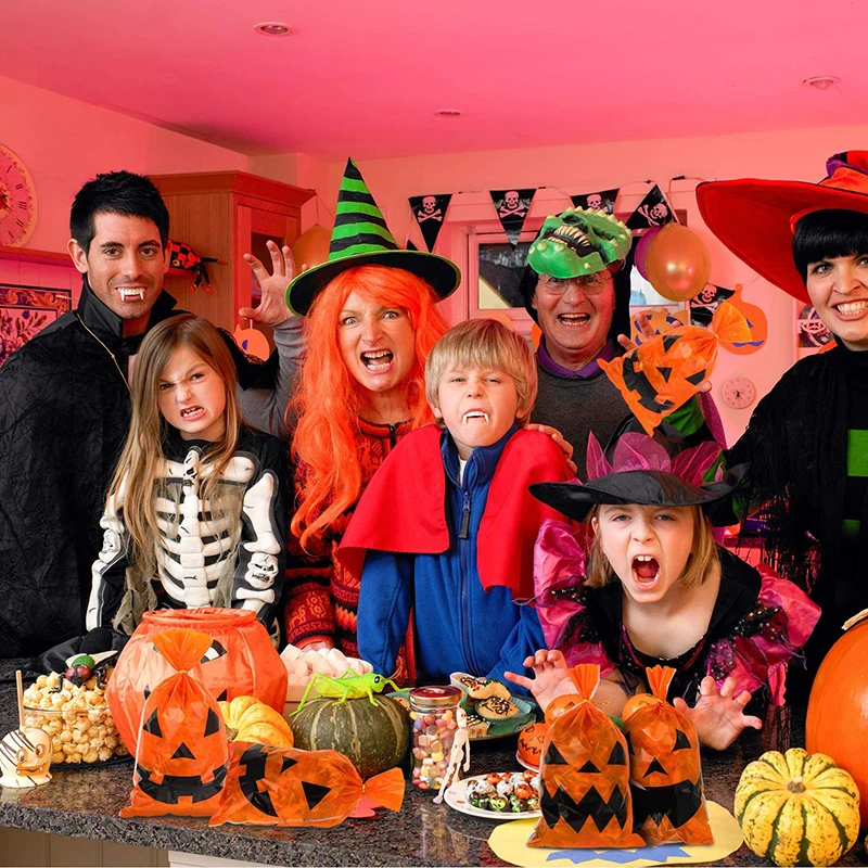 100 Pezzi Sacchetti per Caramelle Halloween, Sacchetti Trasparenti