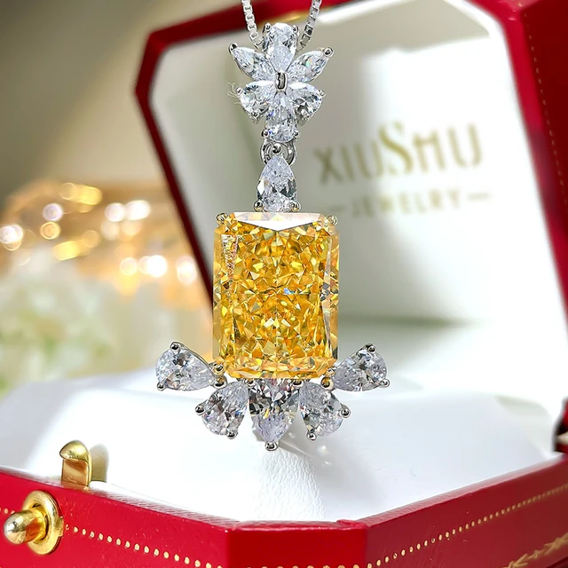 European and American Fashion Luxury Quality Yellow Diamond Pendant Set Advanced Imported High
