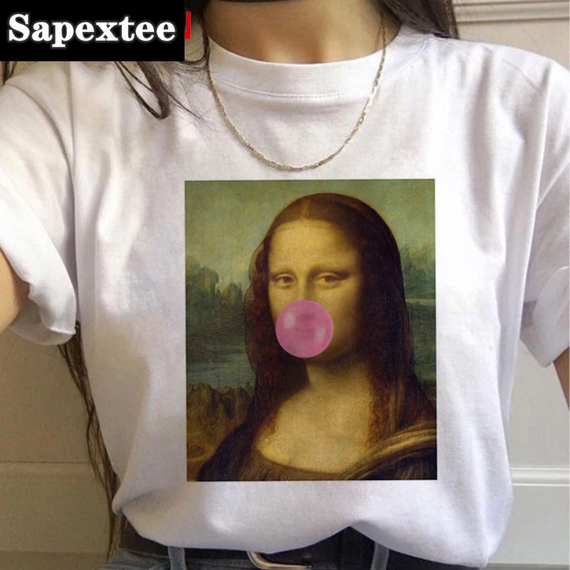 Mona Lisa Aesthetic Funny Cartoon T Shirt Women Grunge Vintage 90s