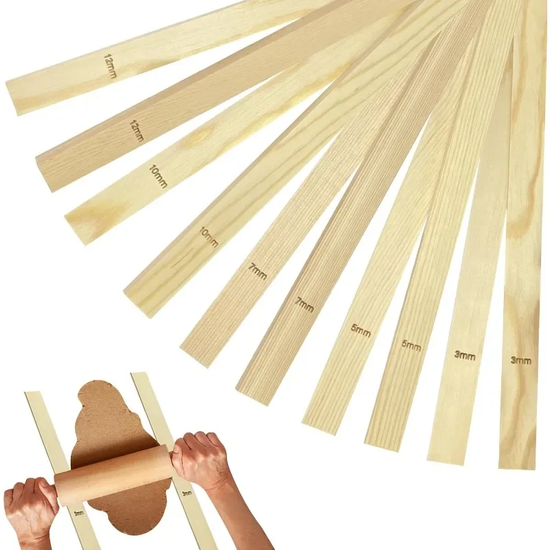 Mud Roller Mud Guide Wooden Strip Plate Forming Supplies Ceramic Craft Polymer Clay Pottery Modeling Tools Play Dough Tools 10 Pcs 5 Size