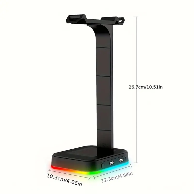 RGB 색상 변경 LED 게이밍 헤드셋 스탠드, 키보드 마우스 휴대폰 충전을 위한 듀얼 USB 포트가 있는 속도 조절 가능