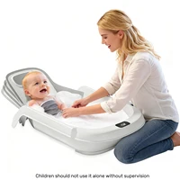 4-in-1 Newborn Baby Bathtub, Reclining All-in-1 Baby Bath Seat Adjusts as Baby Grows,Non Slip Infant Baby Bath Support (Grey)