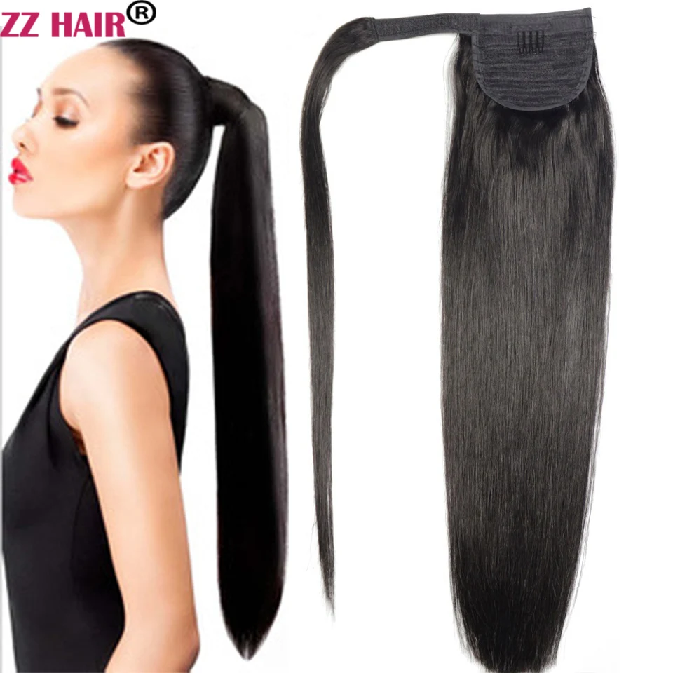 

ZZHAIR 100% человеческие волосы для наращивания, 16-20 дюймов, Волшебный хвост, 140 г, хвост конского хвоста, натуральные бразильские прямые