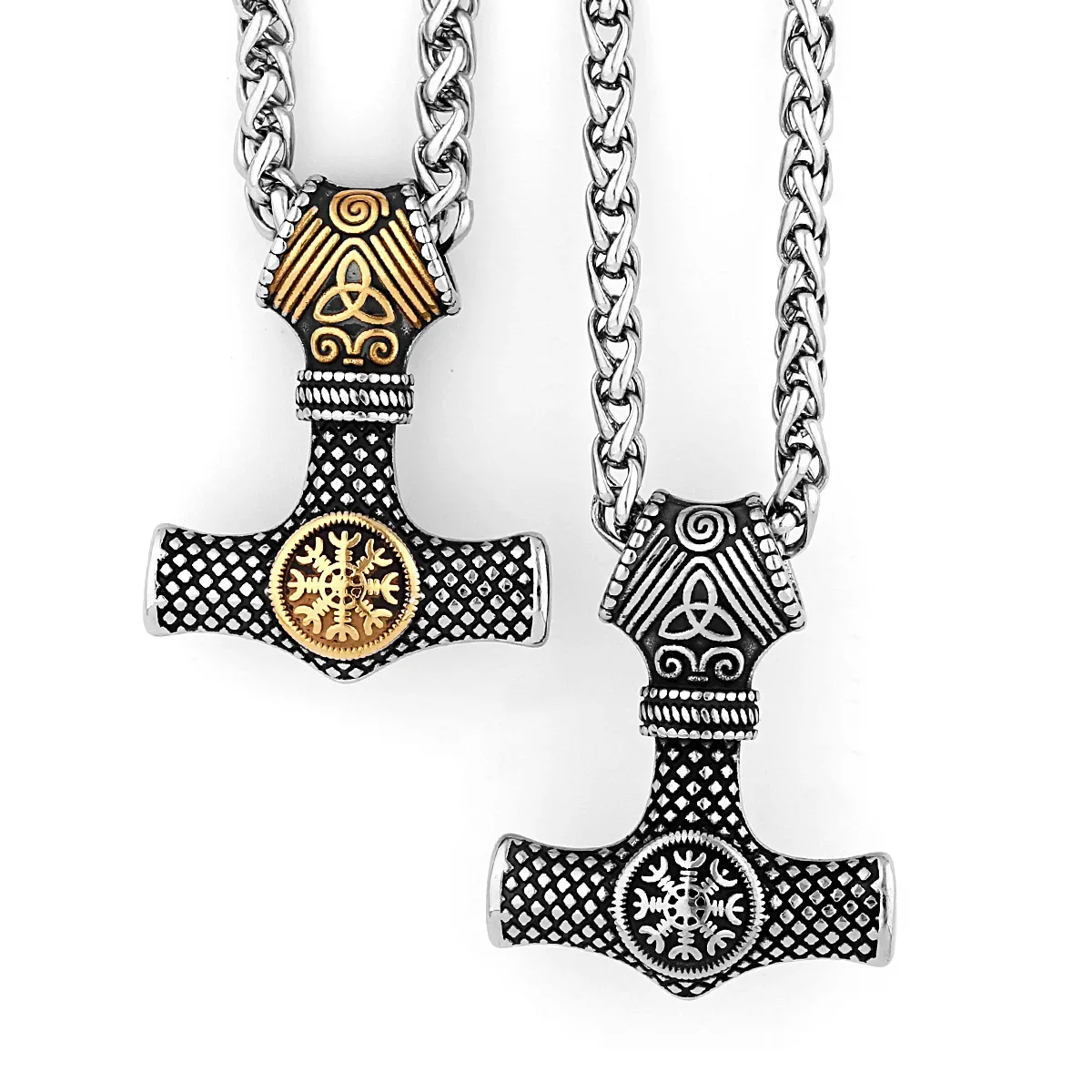 

CHUANGCHENG Hip-hop Double-sided Rune Men's Thor Hammer Stainless Steel Pendant Necklace