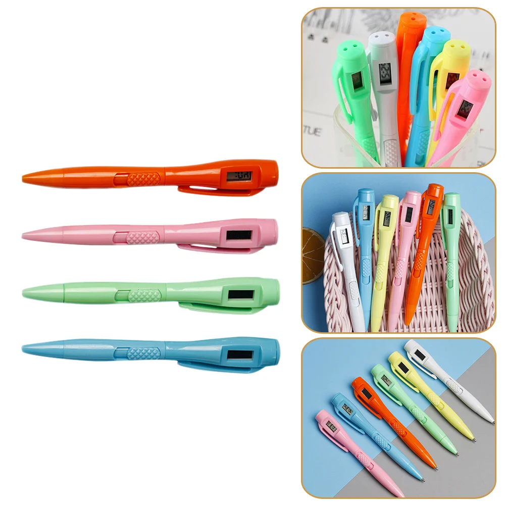 Black Pens Ballpoint 4Pcs Digital Clock Plastic Pen Stylus Replaceable Work Gels Office Stationery Supplies Planner a6 budget binder 6 holes pockets plastic binder zipper envelope refillable notebook covers leather money saving envelope planner