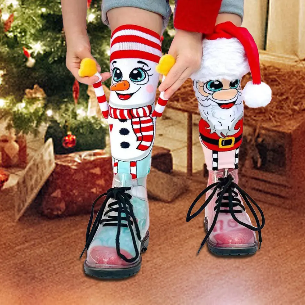 

Christmas Cartoon Stockings 3D Santa Claus Snowman Stockings Clear Print Anti-Shrink Xmas Socks for Home Party Gifts Decor