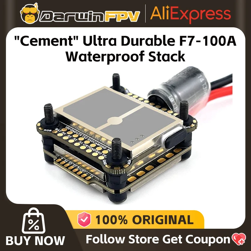 DarwinFPV "Cement" Ultra Durable F7-100A Waterproof Stack ICM42688 MPU6000 Flight Controller 100A ESC