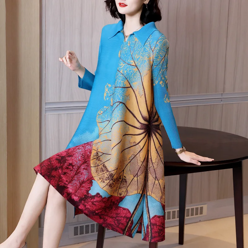 French high end printed Miyake pleated dress dress spring 2022 new