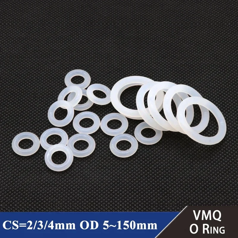 Rubber O Rings 10pcs Thickness 2/3/4mm White Rubber Seal Ring OD 5-150mm Heat Resistant Food Grade Silicone