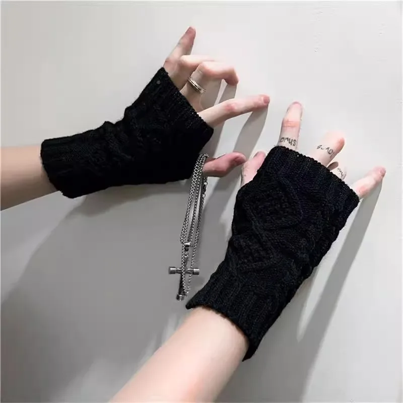 

Gothic Half Finger Gloves for Women Men Winter Soft Warm Wool Knitting Arm Gloves Soft Warm Half Finger Unisex Mitten Guantes