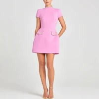 Tornova Elegant Beaded Short Sleeve Dress Female High Waisy Solid Splice Mini Dress Commuting Party Outfits Bodycon Chic Female - Image 2