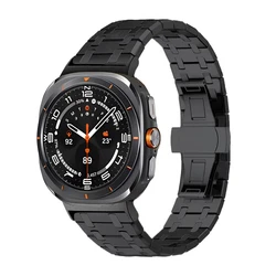 Premium Stainless Steel Metal Butterfly Buckle Business Wristband Strap for Watch Ultra 47mm (Black)