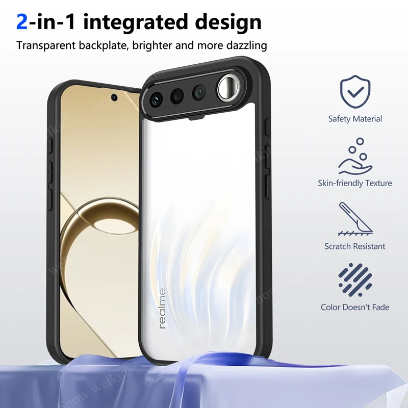 Crystal Clear Shockproof Silicone Phone Case with PC Back and TPU Bumper
