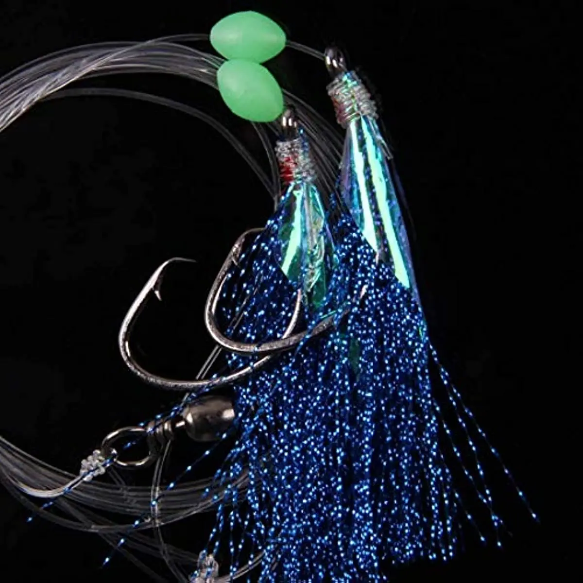 5 Packungen Angelköder Rig Salzwasser Flunder Rigs mit Mono-Vorfach für Flunder Seebarsch Heilbutt Black Pompano Bottom Fishing Rigs – Detail 6