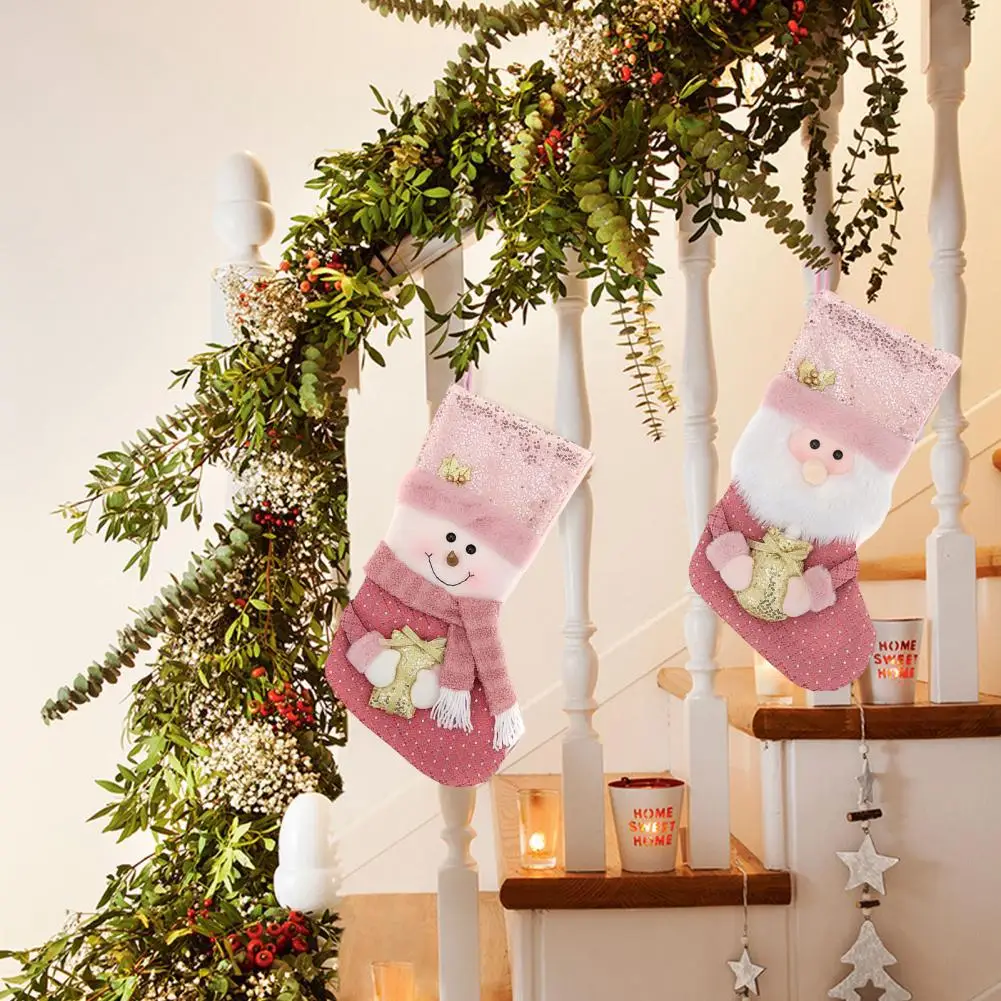 

Christmas Doll Stocking Opening Stocking Reusable Plush Christmas Stockings with Sequins Capacity Xmas Tree Hanging for Party