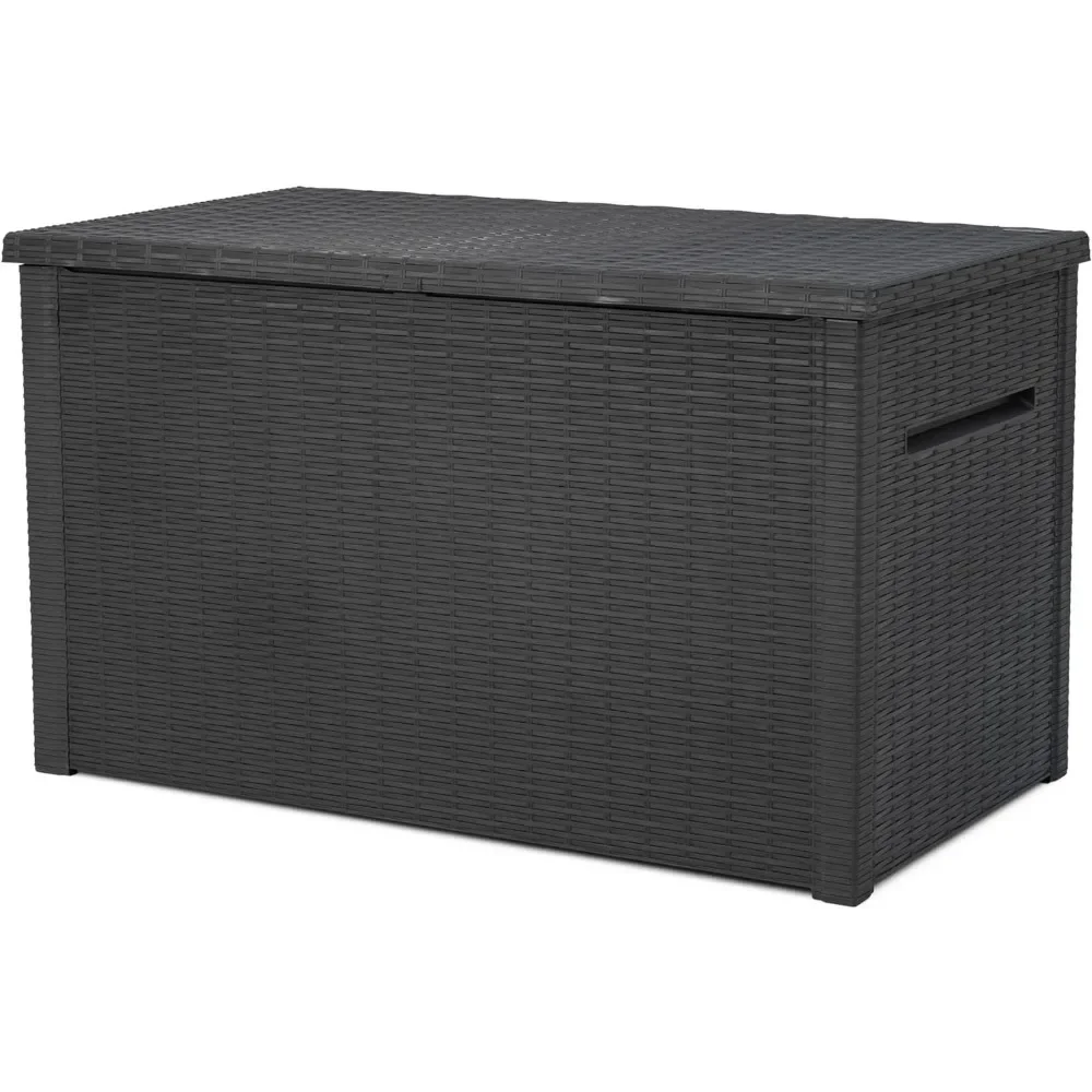 

230 Gallon Resin Rattan Look Large Outdoor Storage Deck Box for Patio Furniture Cushions, Pool Toys, and Garden Tools, Dark Grey