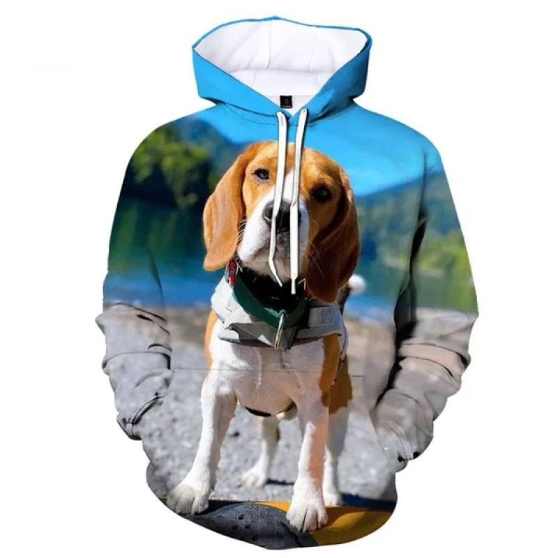 thumbnail image 1 of Sudadera con capucha con estampado 3D de perro y beagle para hombre, divertida sudadera informal de manga larga, sudadera con capucha fresca para otoño y primavera, 1 of 5
