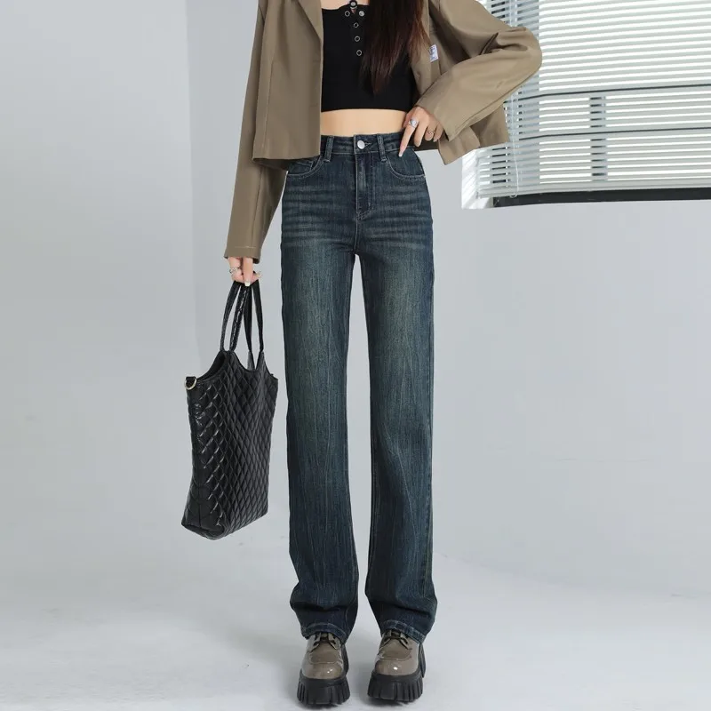GUUZYUVIZ 2023 가을 겨울 타이 염색 레트로 블루 헤비 크래프트 워시, 느슨한 미국 바닥, 높이 올라가는 청바지