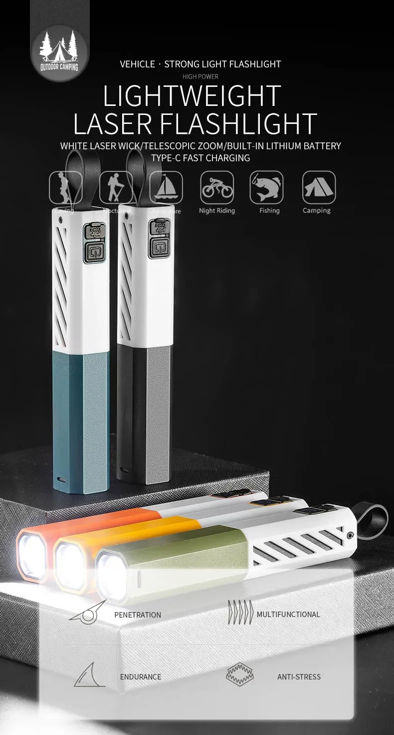 Description Picture 2 of itemHigh Strong Power Zoom Led Flashlights 18650 Battery Tactical Torch Light USB Charging Camping Fishing Emergency Zoom Lantern