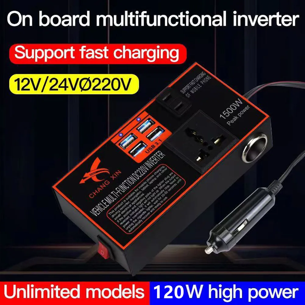 

Converter Power Inverter Adapter 12v/24V To DC 110V/220v Car Chargers Trip Four USB Ports High Conversion Rate