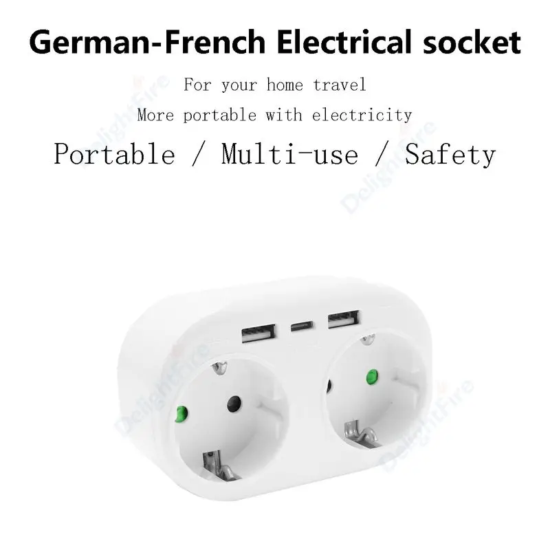 

EU Plug Extension Socket with 2 AC Outlets 2 USB Ports 1 Type C Adapter Wall Outlet Electrical Sockets Korea Spain Plug Adapter