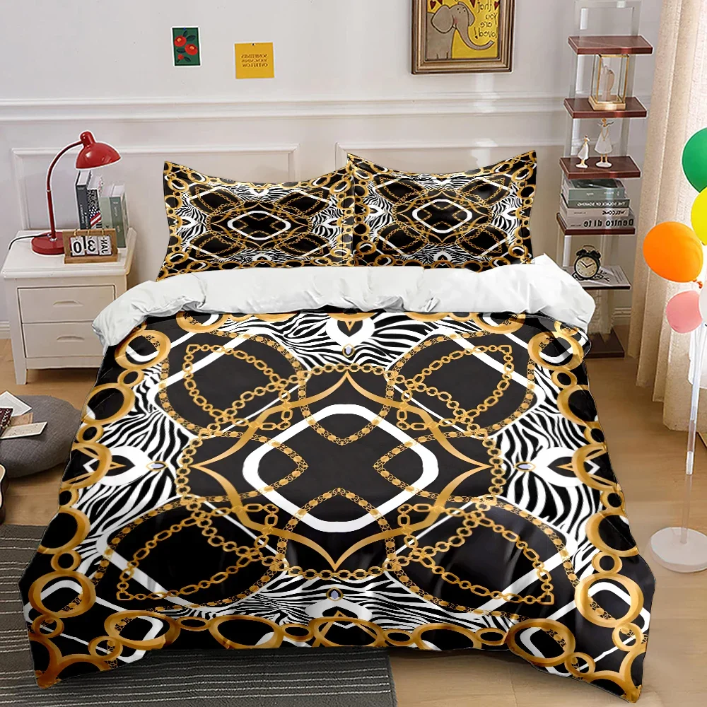 HD Luxus Bettwäsche-Set mit Kettenmuster, Bettbezug mit 1 Bettdecke und 2 Kissenbezügen, Luxus-Bettwäsche für Erwachsene und Kinder, Ideal als Geschenk – Detail 13