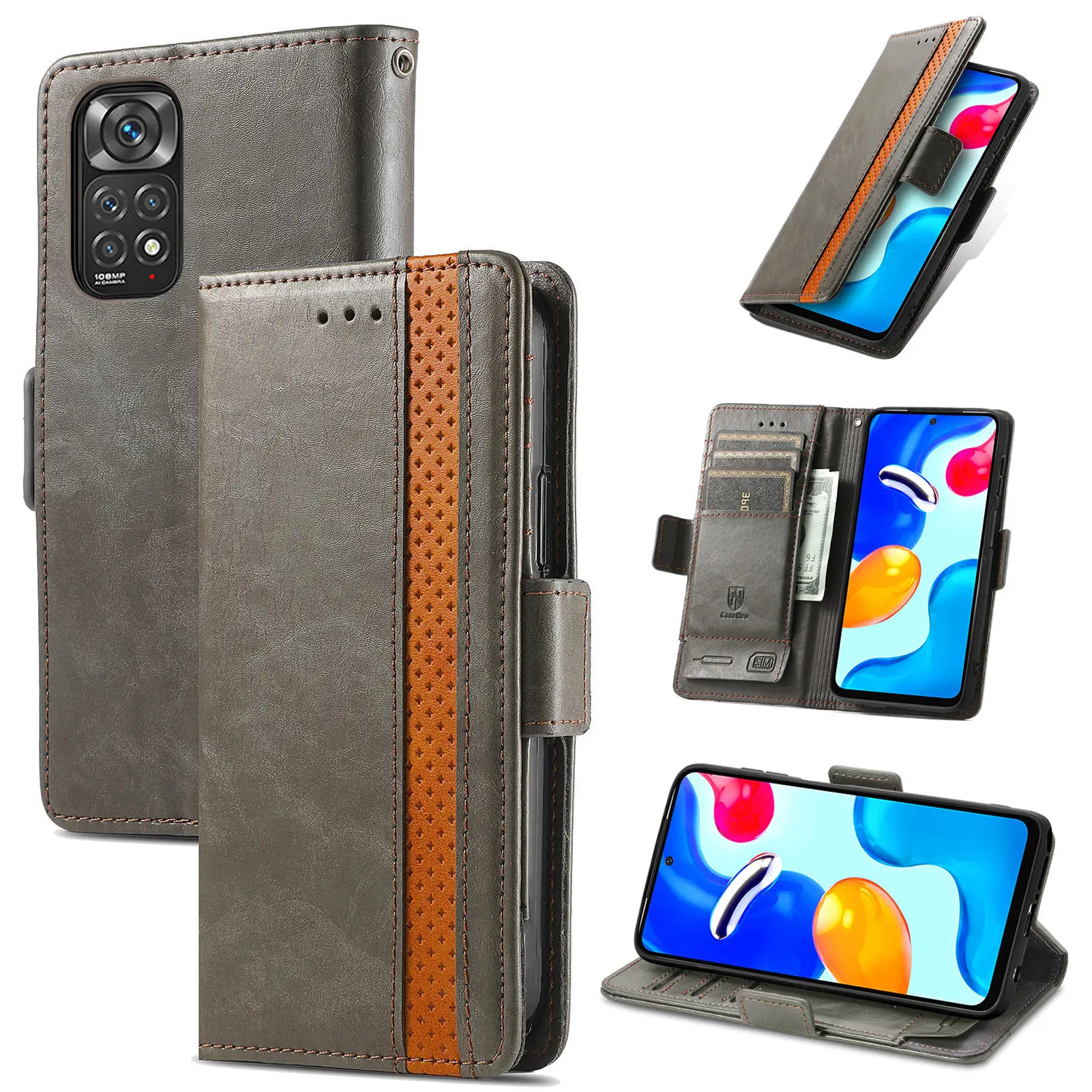 RFID Blocking Leather Wallet Case with Wireless Charging and Card Slots