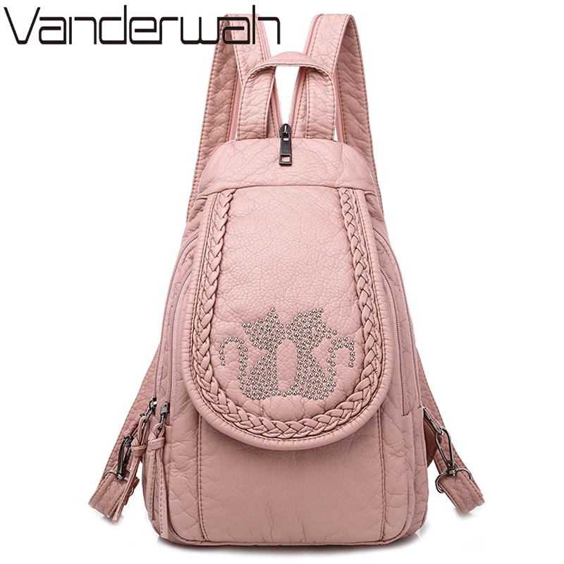 Mochila de gato feminina 3 em 1, de couro macio lavado, bolsa de peito para mulheres, mochila de viagem para mulheres