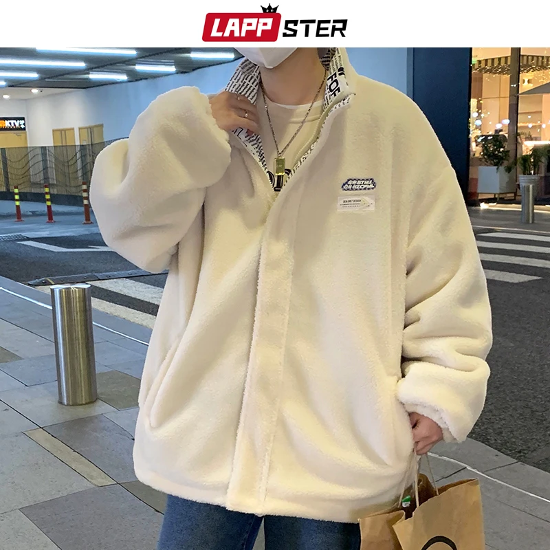 

LAPPSTER-Youth Winter Lambswool Fleece Fluffy Jacket 2023 Oversized Y2k Jackets Coats Windbreaker White Korean Streetwear Parkas