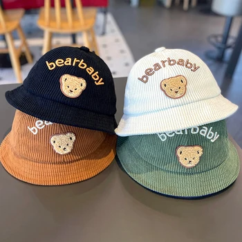 Autumn Corduroy Baby Fisherman Cap Cute Cartoon Bear Kids Basin Caps 6-24M Boys Girls Outdoor Sunshade Visors Toddler Bucket Hat 1