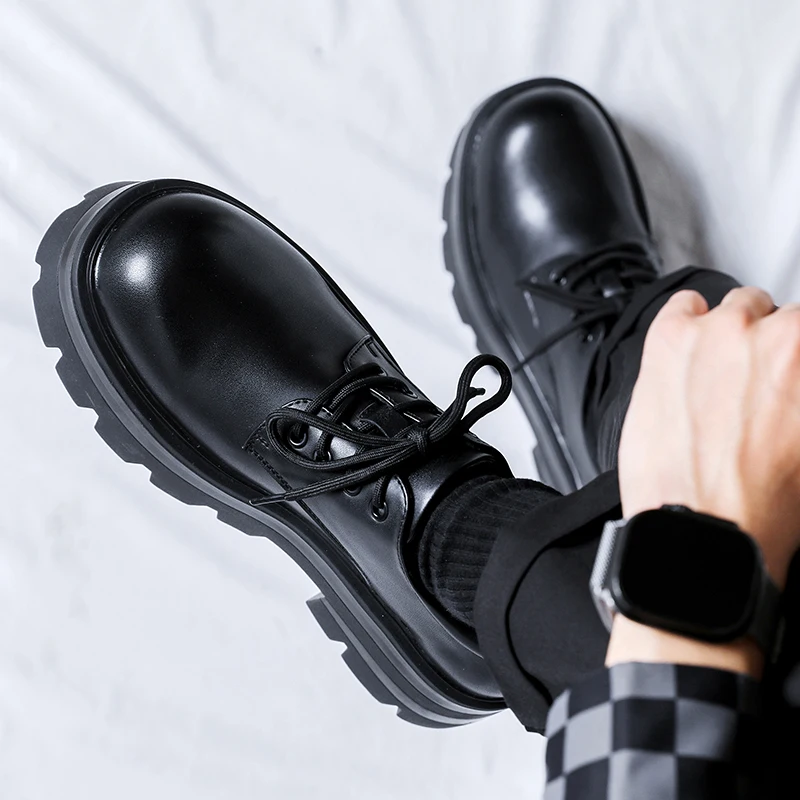 Autumn New Streetwear Fashion Business Casual Thick Platform Increase 8CM Leather Wedding Shoes Harajuku Korean Fashion Shoes 4