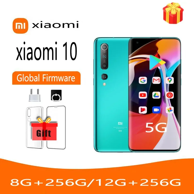 Smartphone 5G Xiaomi 10 Global firmware Cellphone, Snapdragon 865, 4780mAh Battery, 108MP Camera, Android Wireless