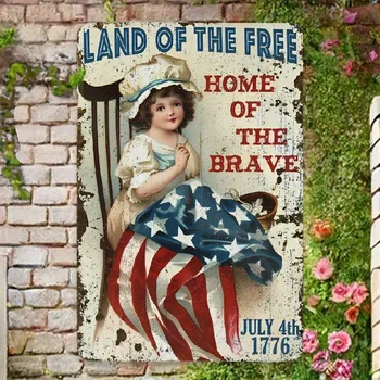 1pc Vintage Patriotic Wall Art, Land of the Free Home of the Brave Metal Sign, 8x12 Inch Decorative Plaque forIndoorDisplay