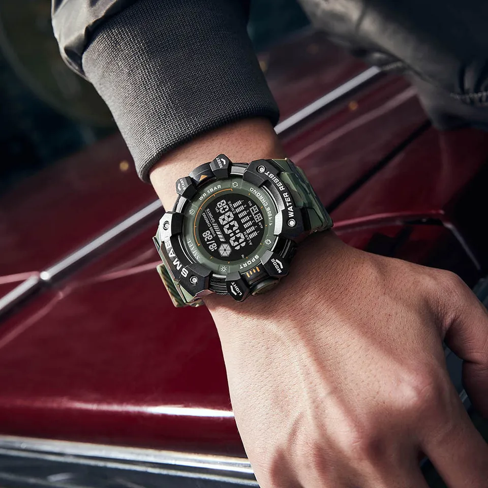 SMAEL Orologio sportivo da uomo, militare, impermeabile, con data, multifunzione, LED, sveglia, cronometro, orologio digitale per uomo, Nero , Large Face, Digitale