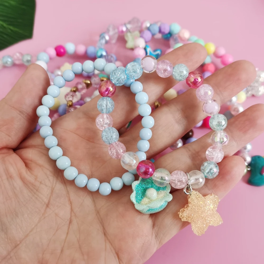 Unicorn Bracelet Set for Kids - Cute Heart Star Elastic Candy Bead Jewelry