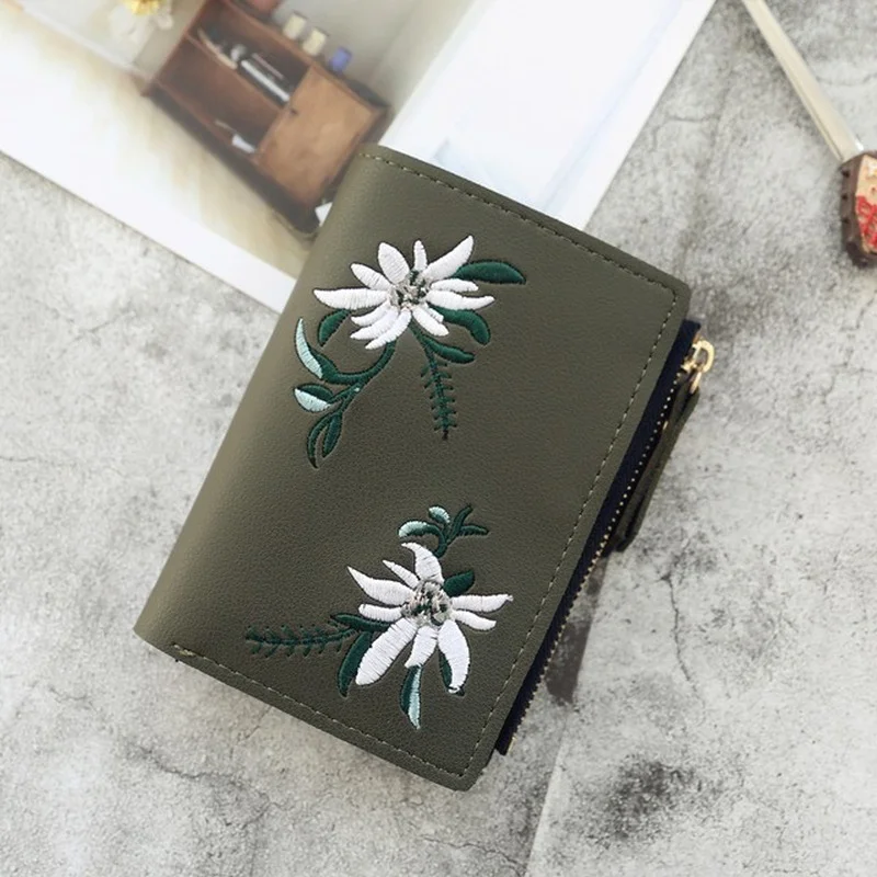 Women Wallet Print Flower Short Wallet Zipper Mini Coin Purse Ladies Small Leather Card Holder