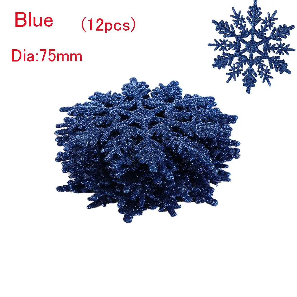 12 copos de nieve en polvo dorado de 7,5 cm para Navidad, encantadores adornos navideños blancos para fiestas navideñas, decoración del hogar