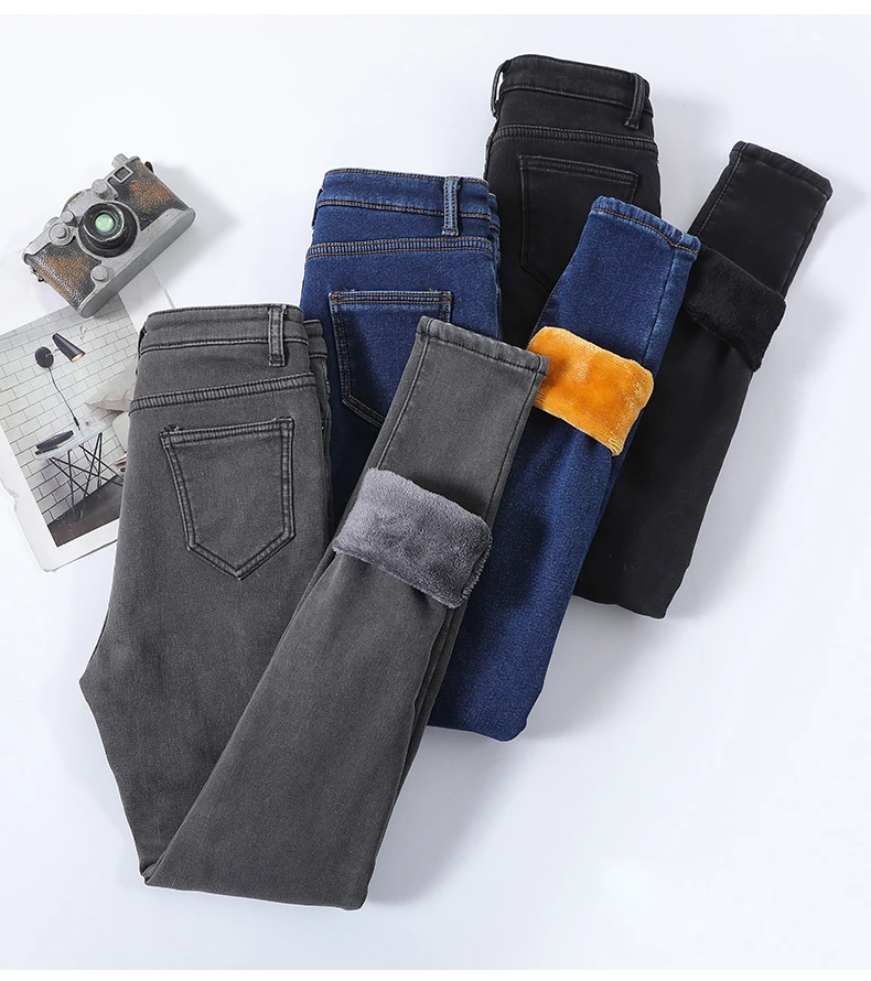 Description Picture 3 of itemWinter Women's Jeans Thickened Warm Skinny Velvet Pants Fashion Korean Slim stretch Fleece Leggings Pencil Pants Black Gray Blue