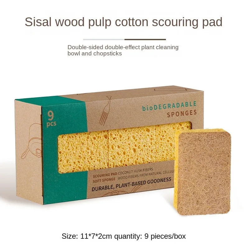 Eco-Friendly Kitchen Sponges - 6-Pack Natural Sisal & Wood Pulp Scrubbers
