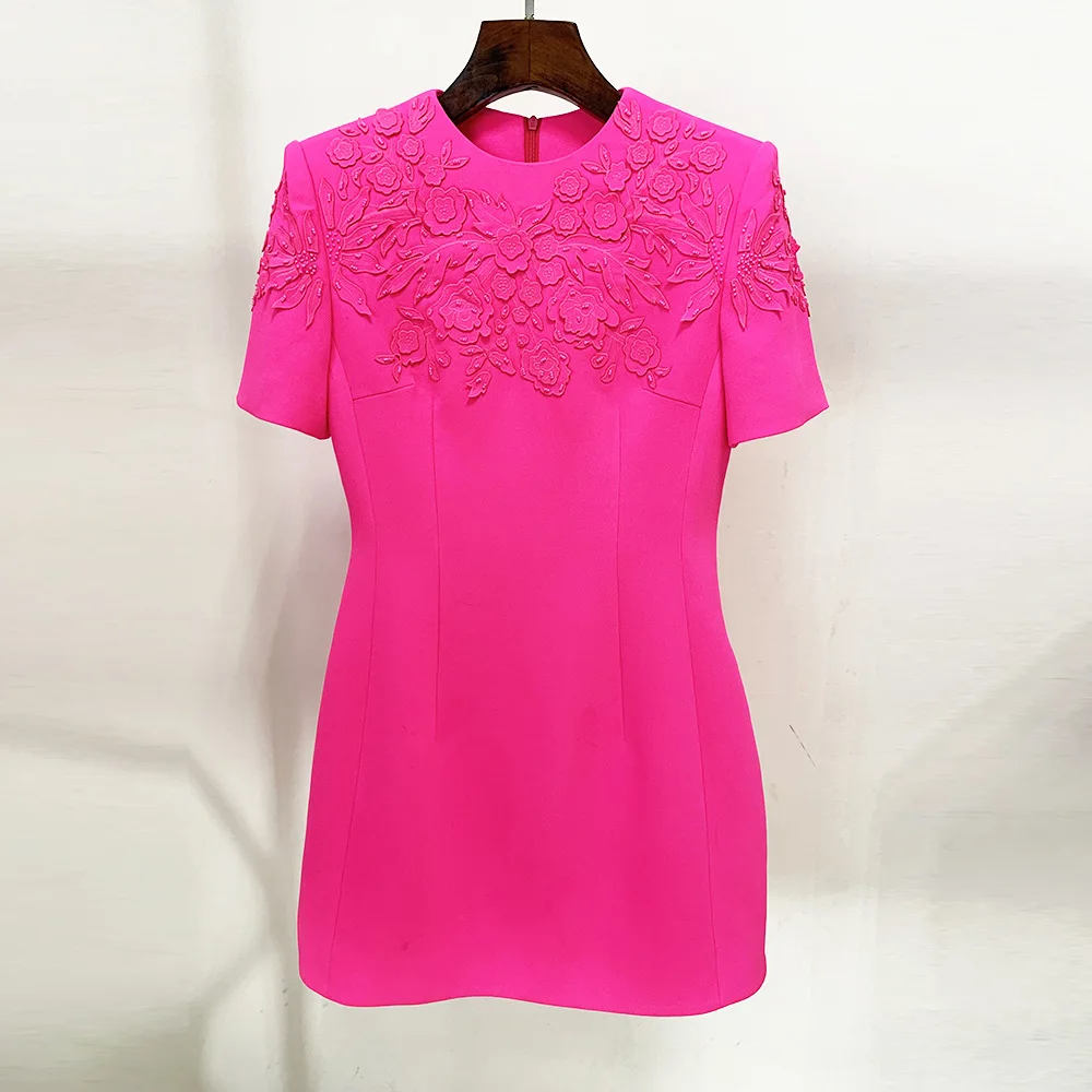 

High Quality Luxury 2023 New Star Elegant and Elegant Tridimensional Embroidery Beaded Short Sleeve Dress Evening Dresses Mini