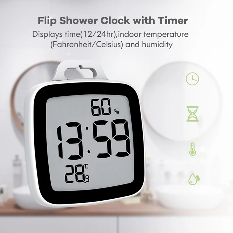 Reloj Digital para baño, temporizador de ducha, termómetro, higrómetro,  reloj de pared, pantalla LCD grande, temporizador de ducha resistente al  agua